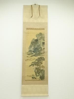 中国画　彩色山水　肉筆絹本掛軸